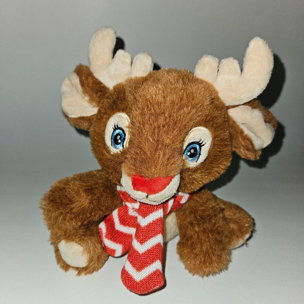 Rudolph the Red Nosed Reindeer Plush 8" Stuffed Toy Christmas Red Striped Scarf